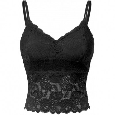 Camisoles & Tanks Women's Floral V Neck Dual Spaghetti Strap Tank Bandeau Lace Bra Bralette - Black - C2196MZL9Q0