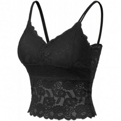 Camisoles & Tanks Women's Floral V Neck Dual Spaghetti Strap Tank Bandeau Lace Bra Bralette - Black - C2196MZL9Q0