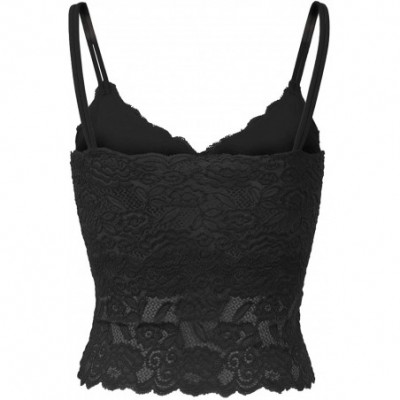 Camisoles & Tanks Women's Floral V Neck Dual Spaghetti Strap Tank Bandeau Lace Bra Bralette - Black - C2196MZL9Q0