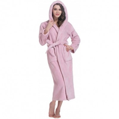 Robes Womens Fleece Robe- Long Hooded Bathrobe - Pink - CP18EZI60ZT