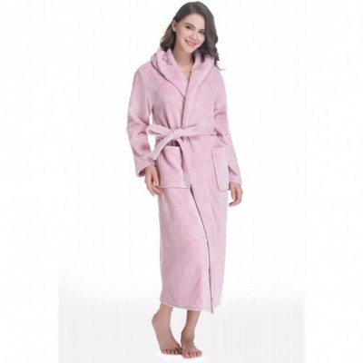 Robes Womens Fleece Robe- Long Hooded Bathrobe - Pink - CP18EZI60ZT