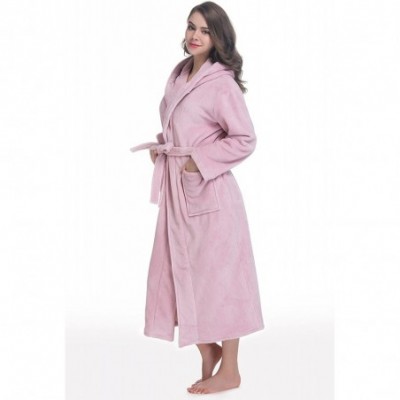 Robes Womens Fleece Robe- Long Hooded Bathrobe - Pink - CP18EZI60ZT