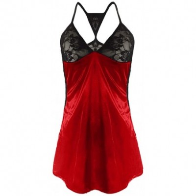 Bottoms 2020 Women Lingerie Lace Babydoll Strap Chemise Halter Teddy V Neck Sleepwear - Red - CK195SCE954