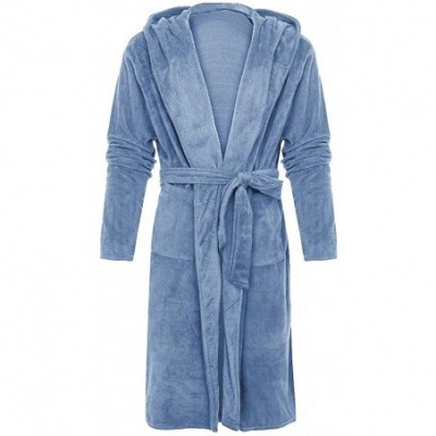 Robes Women's Plush Lengthened Shawl Spa Bathrobe Plus Size Homewear Hooded Robe Coat - Blue - CK193Z0HINM