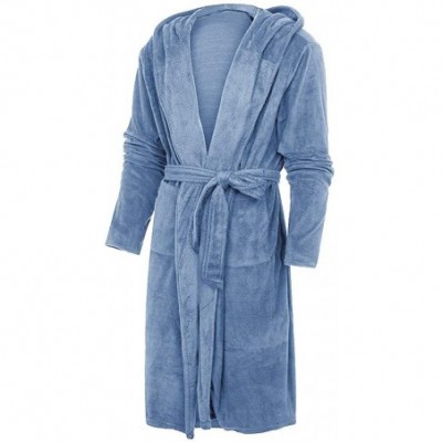 Robes Women's Plush Lengthened Shawl Spa Bathrobe Plus Size Homewear Hooded Robe Coat - Blue - CK193Z0HINM