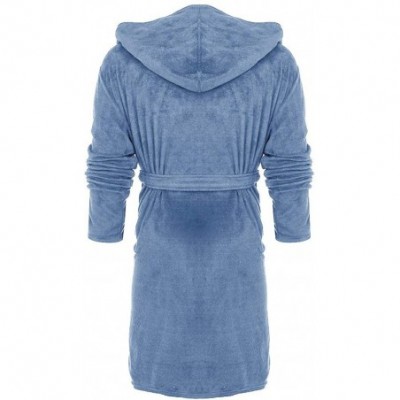 Robes Women's Plush Lengthened Shawl Spa Bathrobe Plus Size Homewear Hooded Robe Coat - Blue - CK193Z0HINM