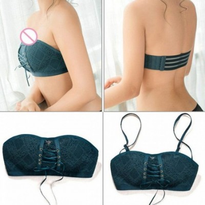 Bras LaxChic Pull-Together Lace Bra Top Strapless Wireless Bra with Drawstrings - Green - CR199AXYED7