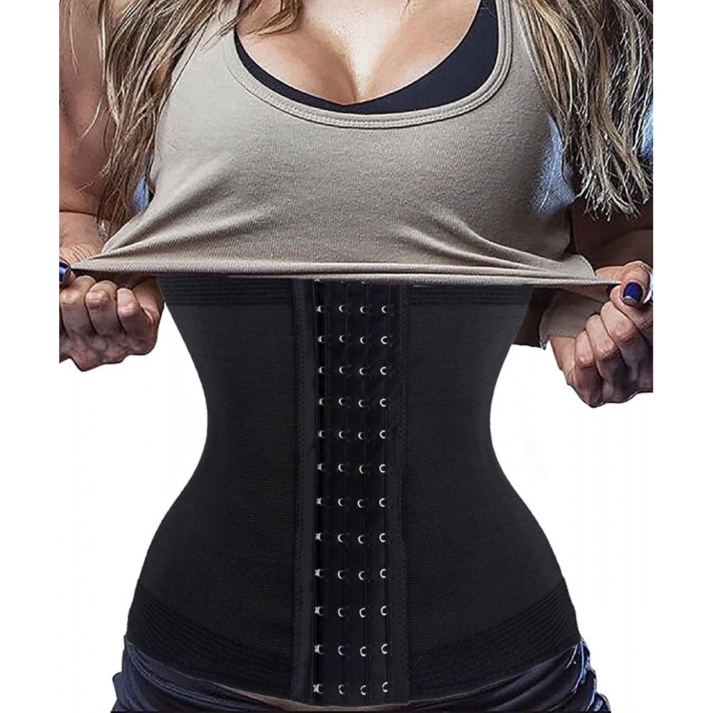 Shapewear Women's Waist Trainer Corset for Weight Loss Tummy Control Sport Workout Body Shaper - Black - C818540ZLI7