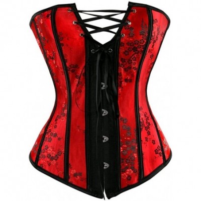 Shapewear Women's Sexy Court Sexy Push Up Shapewear Top Overbust Corset Bustier with G-String - Red Floral 1 - CC18YZUHZG3