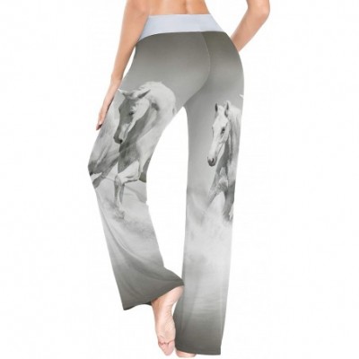 Bottoms Animal White Horses Running Water Women Loose Palazzo Casual Drawstring Sleepwear Print Yoga Pants - CP19CSK5Y55