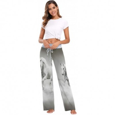 Bottoms Animal White Horses Running Water Women Loose Palazzo Casual Drawstring Sleepwear Print Yoga Pants - CP19CSK5Y55