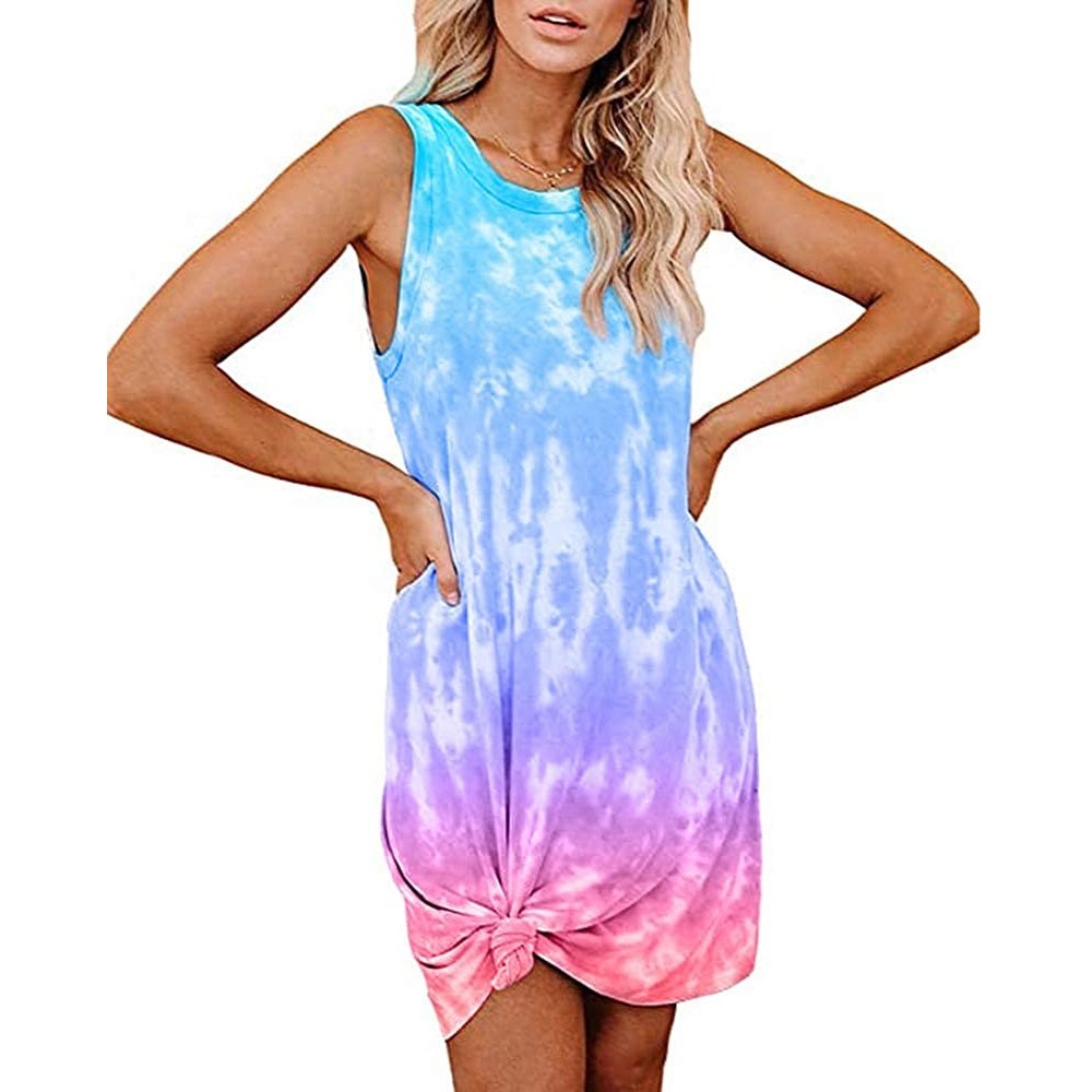 Nightgowns & Sleepshirts Women's Tie Dye Nightgown Night Shirt for Sleeping Sexy Sleepwear Nightshirt Nightdress - Blue - C51...