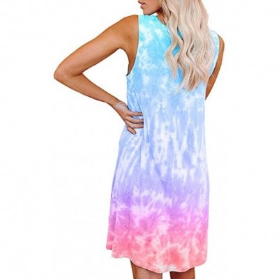 Nightgowns & Sleepshirts Women's Tie Dye Nightgown Night Shirt for Sleeping Sexy Sleepwear Nightshirt Nightdress - Blue - C51...