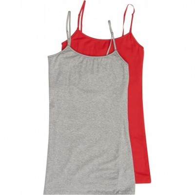 Camisoles & Tanks Womens 2 Pack Long Cami w/Built in Bra - 2 Pack - H Gray- Red - CI11OBCIJVH