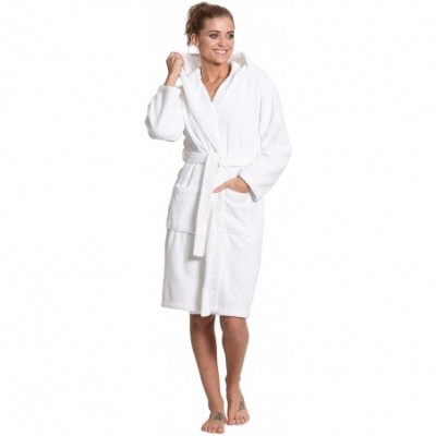 Robes Women's Turkish Cotton Hooded Robe- Terry Hooded Bathrobe - White - CR187CDZ9K8