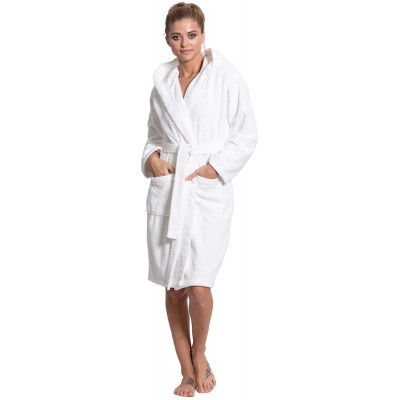 Robes Women's Turkish Cotton Hooded Robe- Terry Hooded Bathrobe - White - CR187CDZ9K8