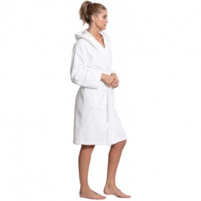 Robes Women's Turkish Cotton Hooded Robe- Terry Hooded Bathrobe - White - CR187CDZ9K8