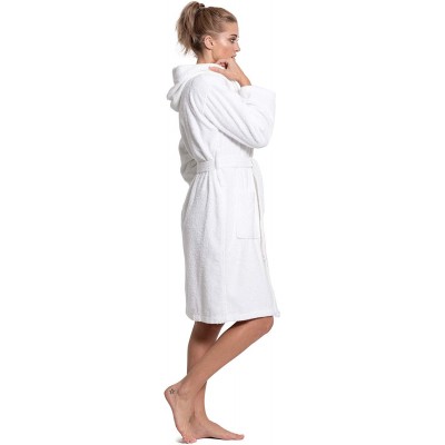 Robes Women's Turkish Cotton Hooded Robe- Terry Hooded Bathrobe - White - CR187CDZ9K8