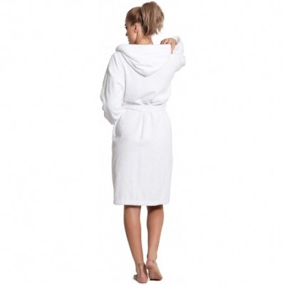 Robes Women's Turkish Cotton Hooded Robe- Terry Hooded Bathrobe - White - CR187CDZ9K8