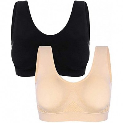 Bras Ladies 2PC Seamless Sport Yoga Bras-Anti-Sagging Sport Padded Push up Sleep Bras - Black-beige - C918ZANSRS5