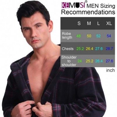 Robes Hooded Herringbone Men's Dark Red Checked Soft Spa Long Bathrobe-Comfy Full Length Warm Nightdress - CK198G55Q8H