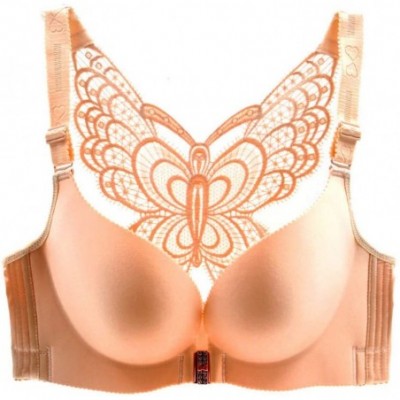 Bras Women Wireless Bra-Solid Color Front Buckle Back Butterfly Design Underwear Seamless Brassiere Skin Color 40/90D - Skin ...