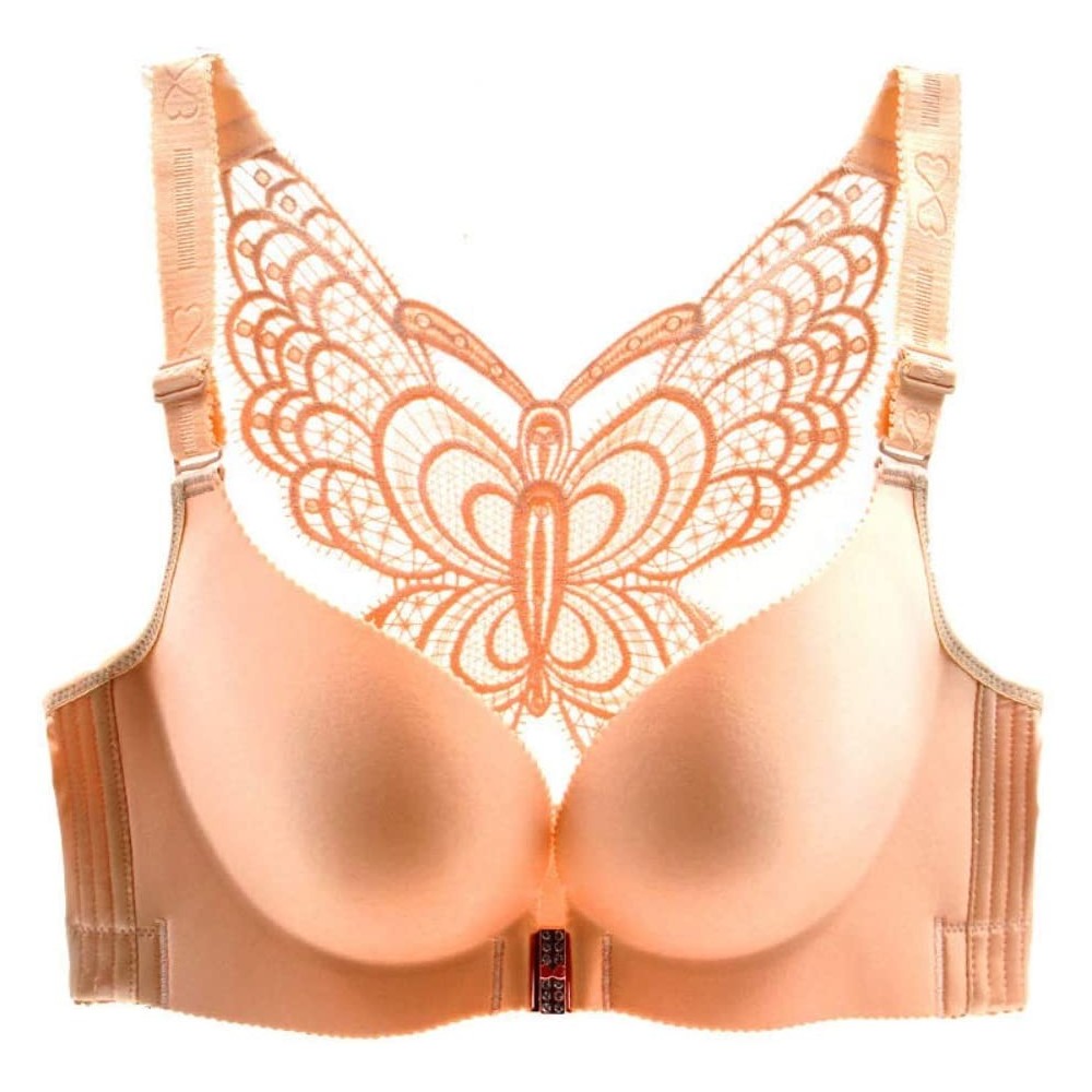 Bras Women Wireless Bra-Solid Color Front Buckle Back Butterfly Design Underwear Seamless Brassiere Skin Color 40/90D - Skin ...