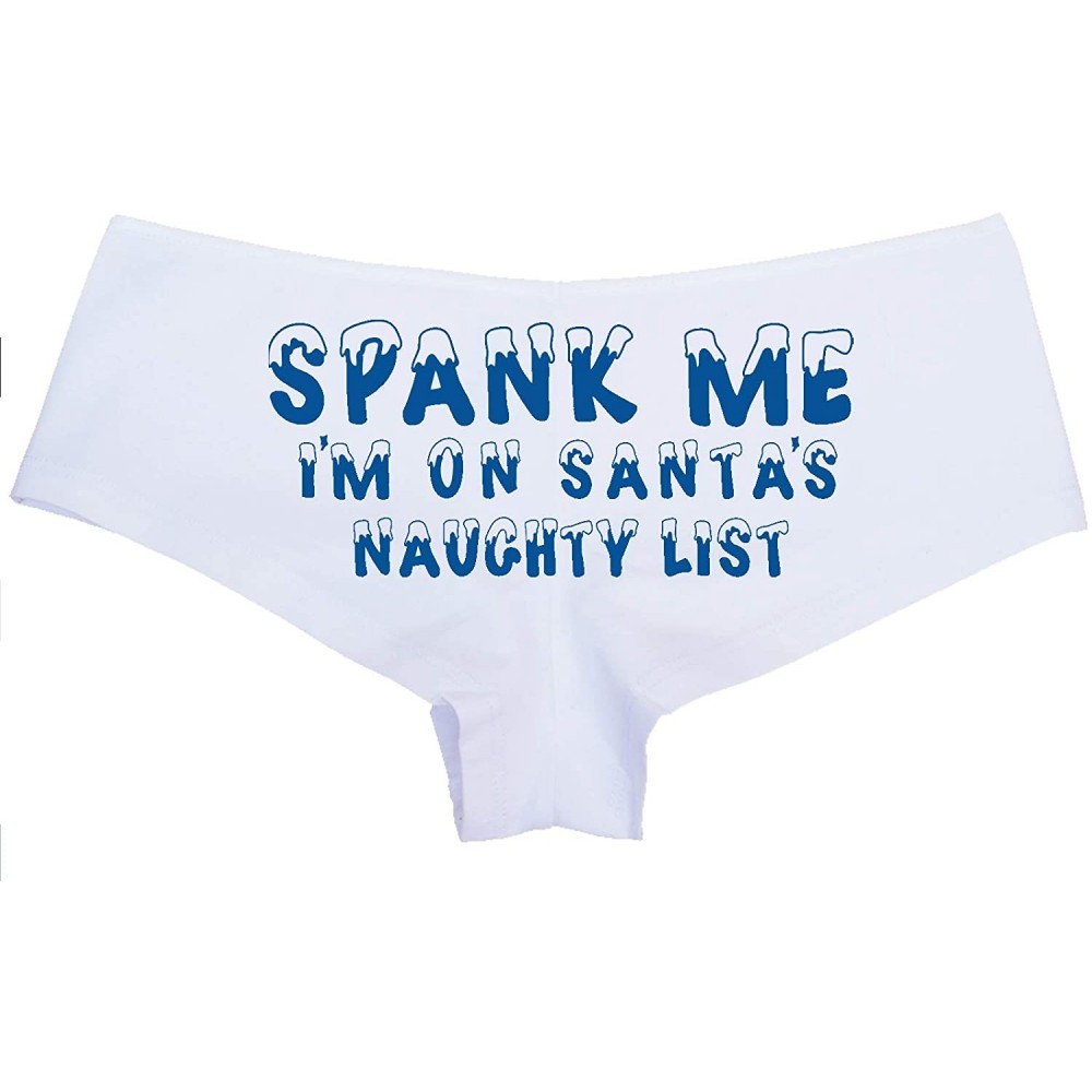 Panties Spank Me Im On Santas Naughty List Sexy White Boyshort Panties - Royal Blue - CX18M8K9387