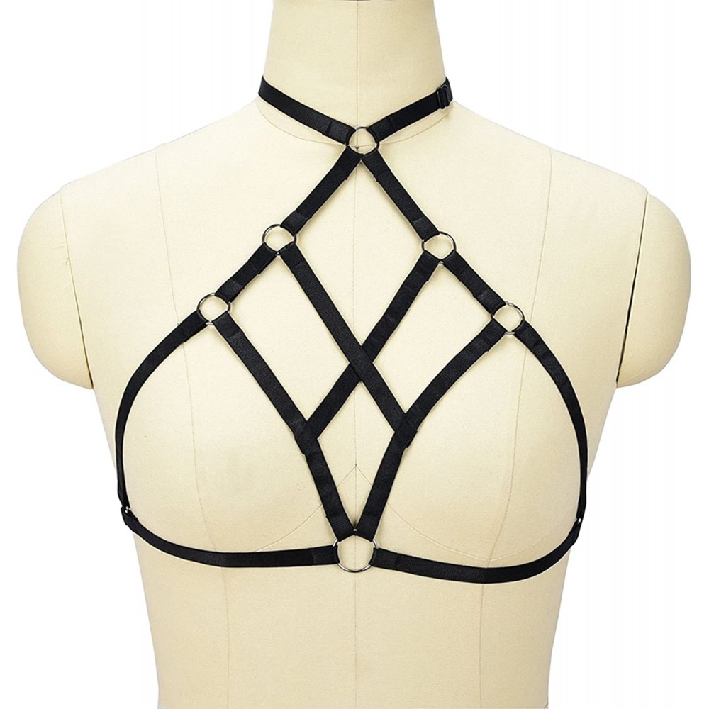 Camisoles & Tanks Womens Gothic Cupless Harness Halter Strappy Body Caged Bra - Style 1 - CH1804SM3E5