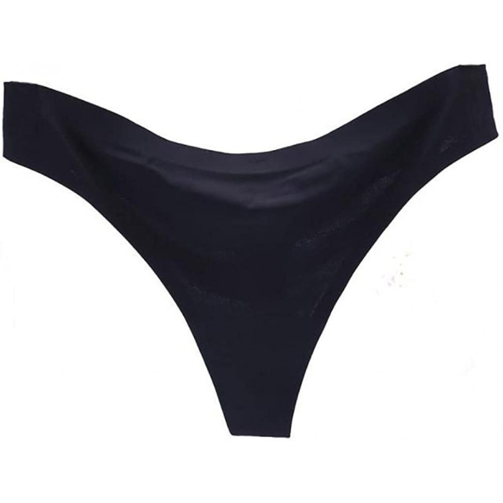 Panties G-stringthong for Women- Invisible Underwear Ice Silk Seamless Piece of Thong Panties - Black - CD180QMW7HD