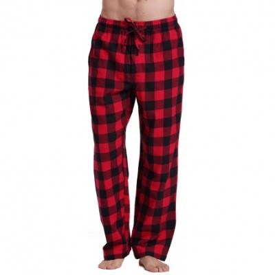 Sleep Bottoms Men's 100% Cotton Super Soft Flannel Plaid Pajama Pants - Black Red Gingham - CH184S9HG3T