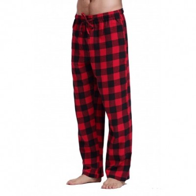 Sleep Bottoms Men's 100% Cotton Super Soft Flannel Plaid Pajama Pants - Black Red Gingham - CH184S9HG3T