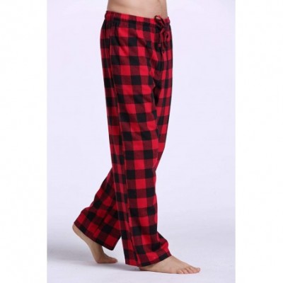 Sleep Bottoms Men's 100% Cotton Super Soft Flannel Plaid Pajama Pants - Black Red Gingham - CH184S9HG3T