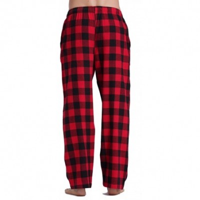 Sleep Bottoms Men's 100% Cotton Super Soft Flannel Plaid Pajama Pants - Black Red Gingham - CH184S9HG3T