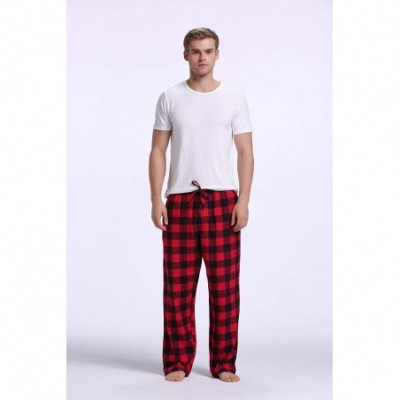 Sleep Bottoms Men's 100% Cotton Super Soft Flannel Plaid Pajama Pants - Black Red Gingham - CH184S9HG3T