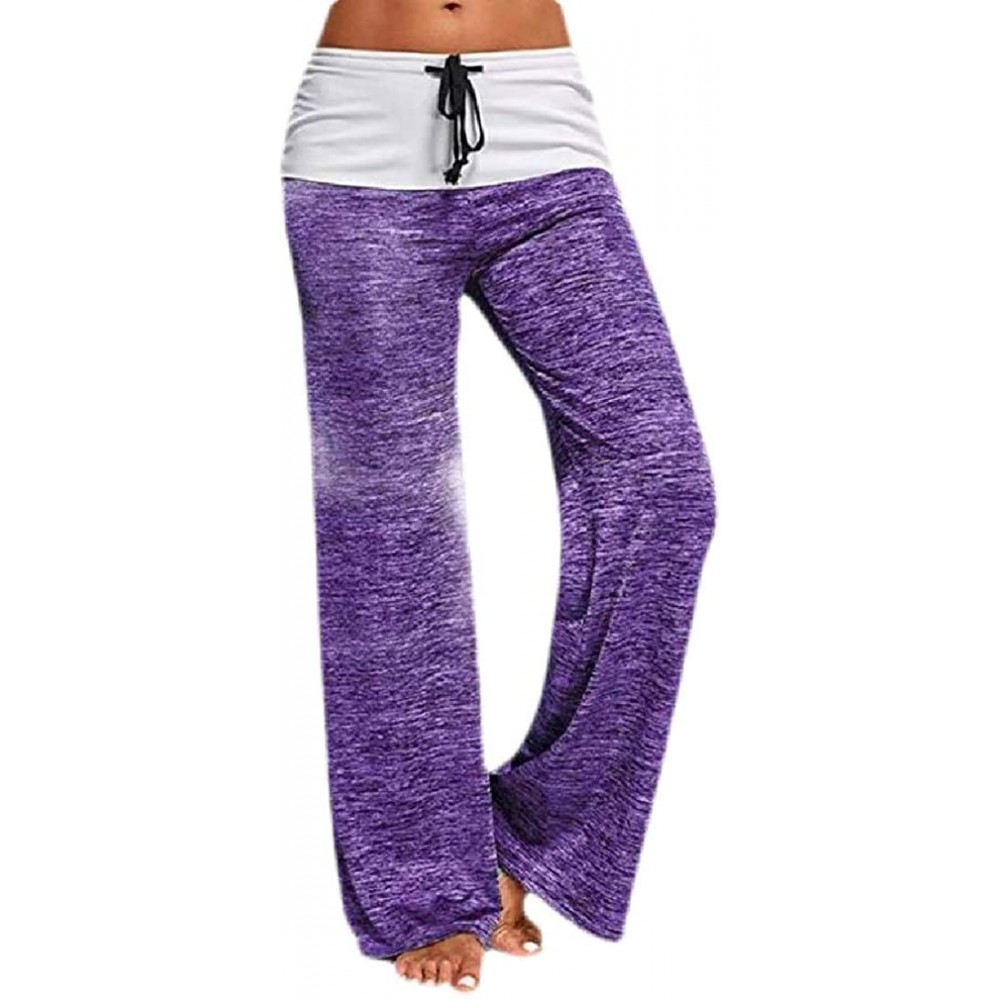 Bottoms Womens Yoga Wide Leg Drawstring Lounge Casual Trousers Pj Pant - Purple - CZ19CSZHKM3