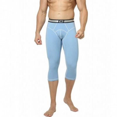 Thermal Underwear Mens Plust Velvet Thick Capri-Pants Autumn Winter Pouch Warm Underwear Long Johns - Light Blue - CM192R2ZUSX