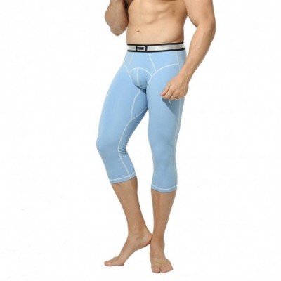 Thermal Underwear Mens Plust Velvet Thick Capri-Pants Autumn Winter Pouch Warm Underwear Long Johns - Light Blue - CM192R2ZUSX