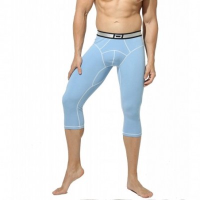 Thermal Underwear Mens Plust Velvet Thick Capri-Pants Autumn Winter Pouch Warm Underwear Long Johns - Light Blue - CM192R2ZUSX