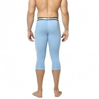 Thermal Underwear Mens Plust Velvet Thick Capri-Pants Autumn Winter Pouch Warm Underwear Long Johns - Light Blue - CM192R2ZUSX