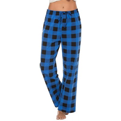 Bottoms Women's Cotton Plaid Pajama Pants Comfy Lounge Sleep Pants - Blue Black Plaid - C9194OWR7R8