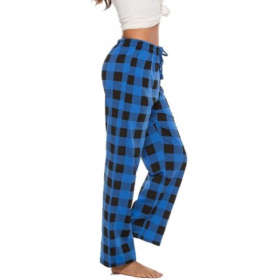 Bottoms Women's Cotton Plaid Pajama Pants Comfy Lounge Sleep Pants - Blue Black Plaid - C9194OWR7R8