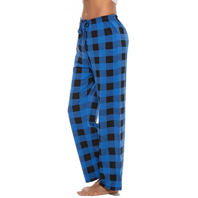 Bottoms Women's Cotton Plaid Pajama Pants Comfy Lounge Sleep Pants - Blue Black Plaid - C9194OWR7R8