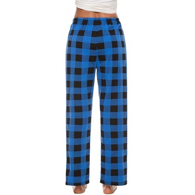 Bottoms Women's Cotton Plaid Pajama Pants Comfy Lounge Sleep Pants - Blue Black Plaid - C9194OWR7R8