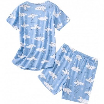 Sets Women's Sleepwear -Cute Print Short-Sleeve Tee and Shorts Pajama Sets - Blue Moon - CC190RH0UUM