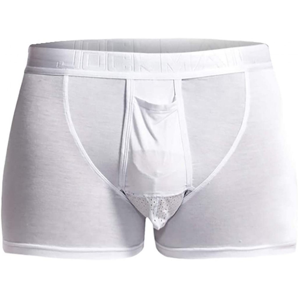 Bikinis Boxer Briefs Mens Solid Cotton Blend Sweat Absorbing Underpants Mesh Splice Pouch Underwear - White - CZ18X788XCH