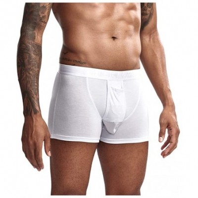 Bikinis Boxer Briefs Mens Solid Cotton Blend Sweat Absorbing Underpants Mesh Splice Pouch Underwear - White - CZ18X788XCH