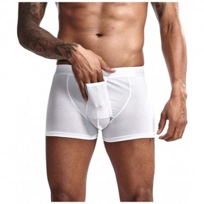 Bikinis Boxer Briefs Mens Solid Cotton Blend Sweat Absorbing Underpants Mesh Splice Pouch Underwear - White - CZ18X788XCH