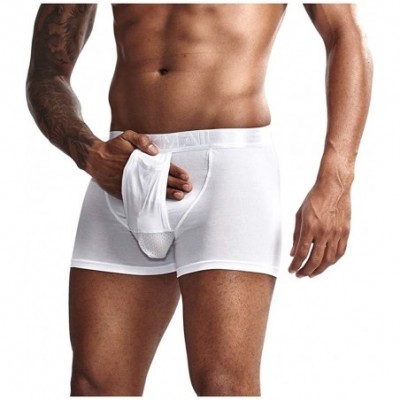 Bikinis Boxer Briefs Mens Solid Cotton Blend Sweat Absorbing Underpants Mesh Splice Pouch Underwear - White - CZ18X788XCH