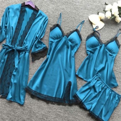 Garters & Garter Belts 4 pcs Lingerie Set for Women Silk Lace Robe Babydoll Teddy Dress Chemises Sleepwear Nightdress Pajamas...